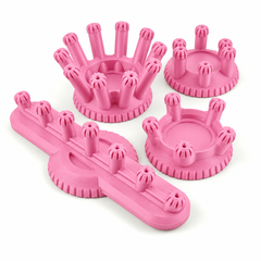 Four light pink PLA sub assembly jigs for miniature painting handles